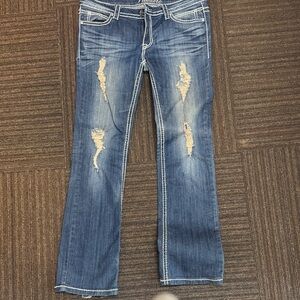 Women's Distressed Blue Jeans - Classic Washed Denim size 11/12